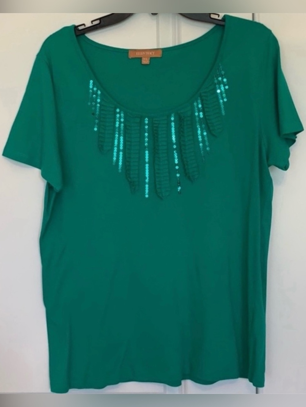 Ellen Tracy XL Emerald Green Sequined Blouse(NWOT)